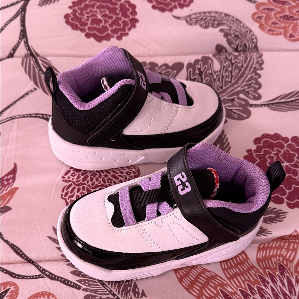 Jordan Kids Black, White, and Purple Sneakers